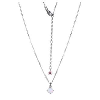 Birthstone Necklace with Lab Created Opal and Diamond Drop