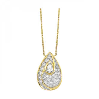 14k Yellow Gold Pear Teardrop Necklace with .75ctw Round Diamonds