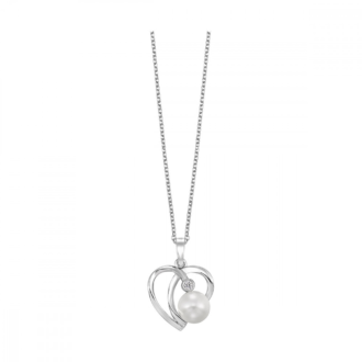 Sterling Silver Heart Pendant with CZ and Pearl Drop
