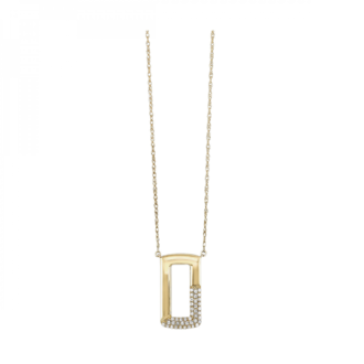 Rectangular Drop Necklace with .12ctw Round Diamonds in 10k Yellow Gold