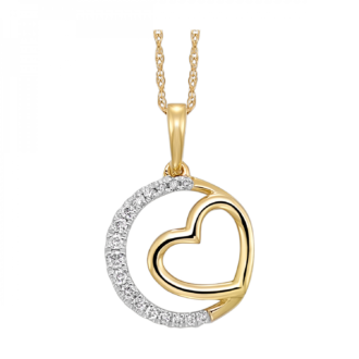 Open Circle Necklace with .10ctw Diamonds and Heart Drop in 10k Yellow Gold