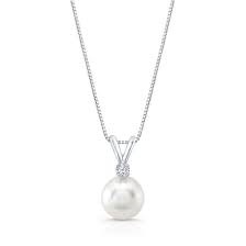 Cultured Pearl Necklace with .03ct Round Diamond in 14k White Gold