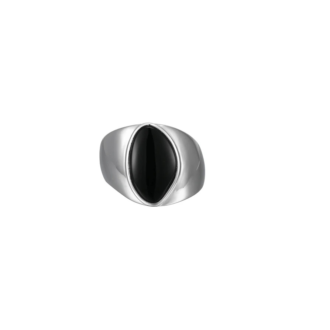 Pebble Black Agate Ring in Rhodium-Plated Sterling Silver, Size 7