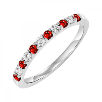Anniversary Band with Ruby and .20ctw Round Diamonds in 10k White Gold