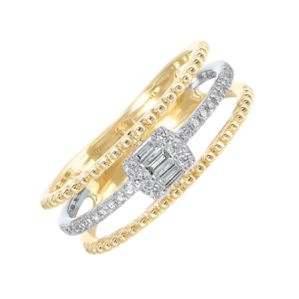 Triple Row Fashion Ring with .20ctw Diamonds in 10k Tri-Tone Gold