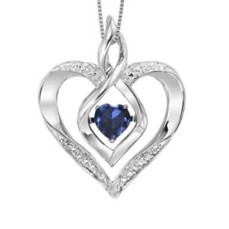 Rhythm of Love Heart Shaped Pendant with Sapphire and Diamonds in Sterling Silver