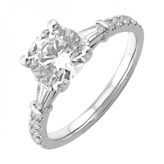 14k White Gold Semi-Mounted Engagement Ring with CZ Center and 3/8ctw Diamonds