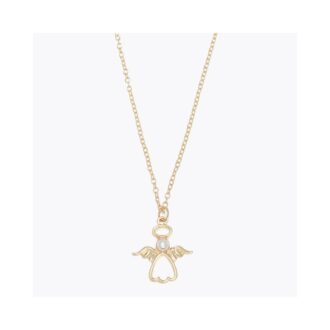 Open Angel Pendant Necklace with Pearl Accent