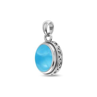 Sterling Silver Oval Larimar Drop Pendant with Chain