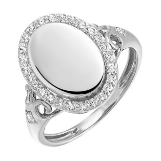 Engravable Oval Fashion Ring with .25ctw Round Diamonds in 14k White Gold