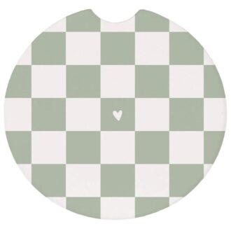 Green Checkered Heart Ceramic Car Coaster
