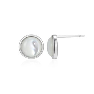 Lustre White Mother of Pearl Round Stud Earrings in Sterling Silver