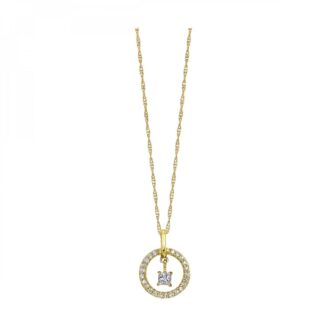 Floating Diamond Drop Necklace .20ctw 10k Yellow Gold