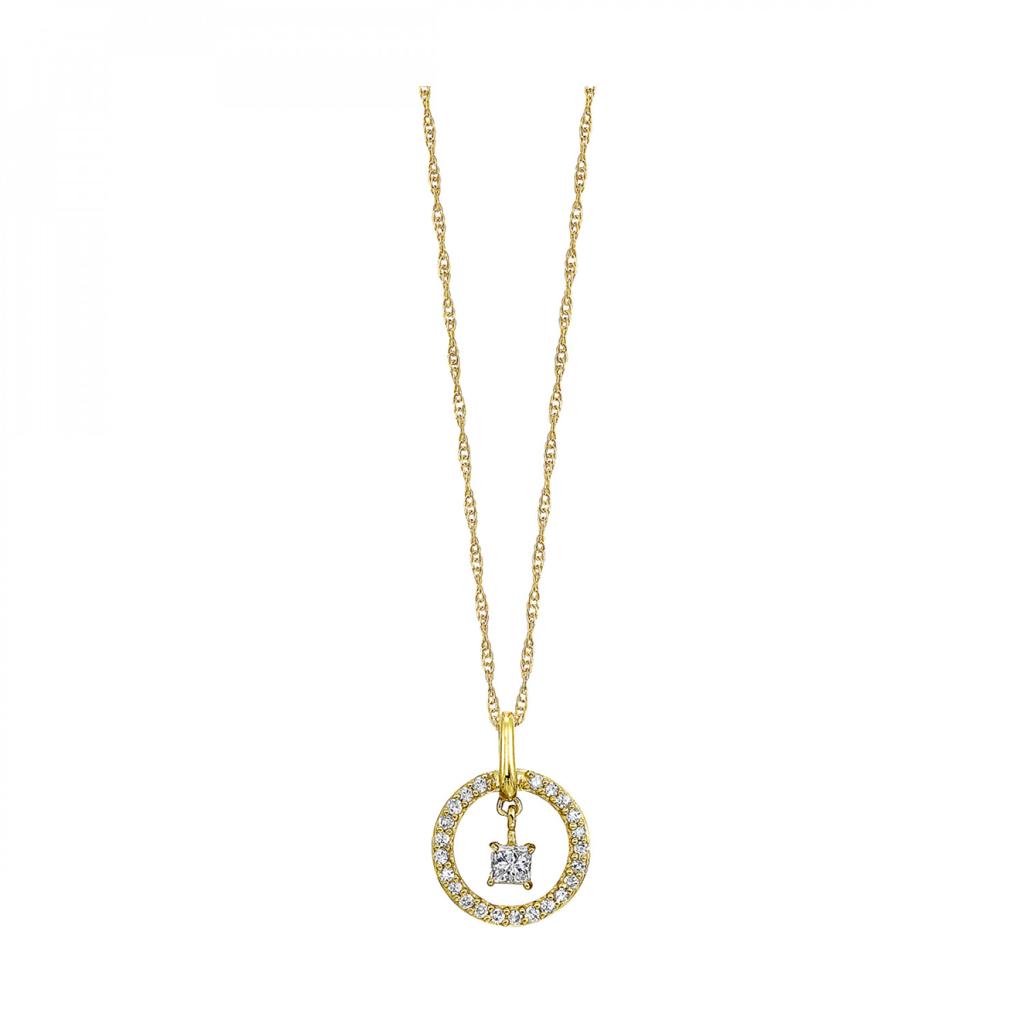 Floating Diamond Drop Necklace .20ctw 10k Yellow Gold