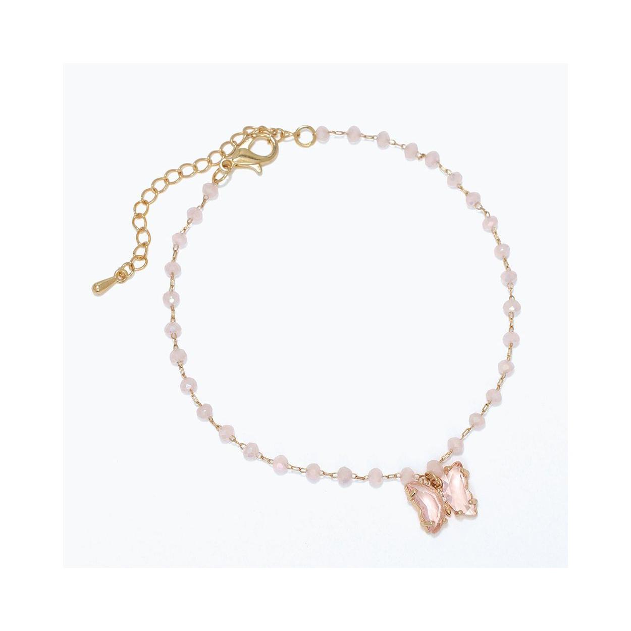 Colorful Yellow and Pink Bead Butterfly Ankle Chain