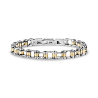 Stylish Stainless Steel and Yellow Tone Biker Chain Bracelet, 8-8.5" Length