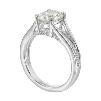Semi Mount Engagement Ring with Round CZ and Side Stones in 14k White Gold