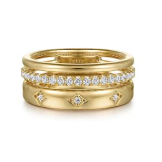 Gabriel 3 Row Stackable Fashion Ring with .30ctw Diamonds in 14k Yellow Gold