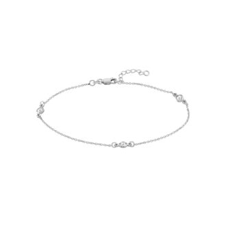 10" Sterling Silver Cable Chain Ankle Bracelet with CZ Stations