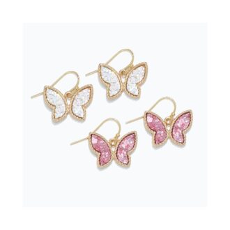 Gold, White & Pink Glitter Butterfly Dangle Earrings