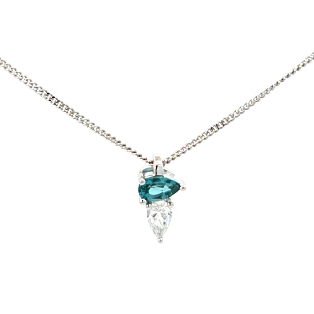 Paraiba Spinel & .18ctw Lab Diamond Pendant 14k White Gold