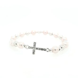 Stylish Pink Bead Cross Stretch Bracelet