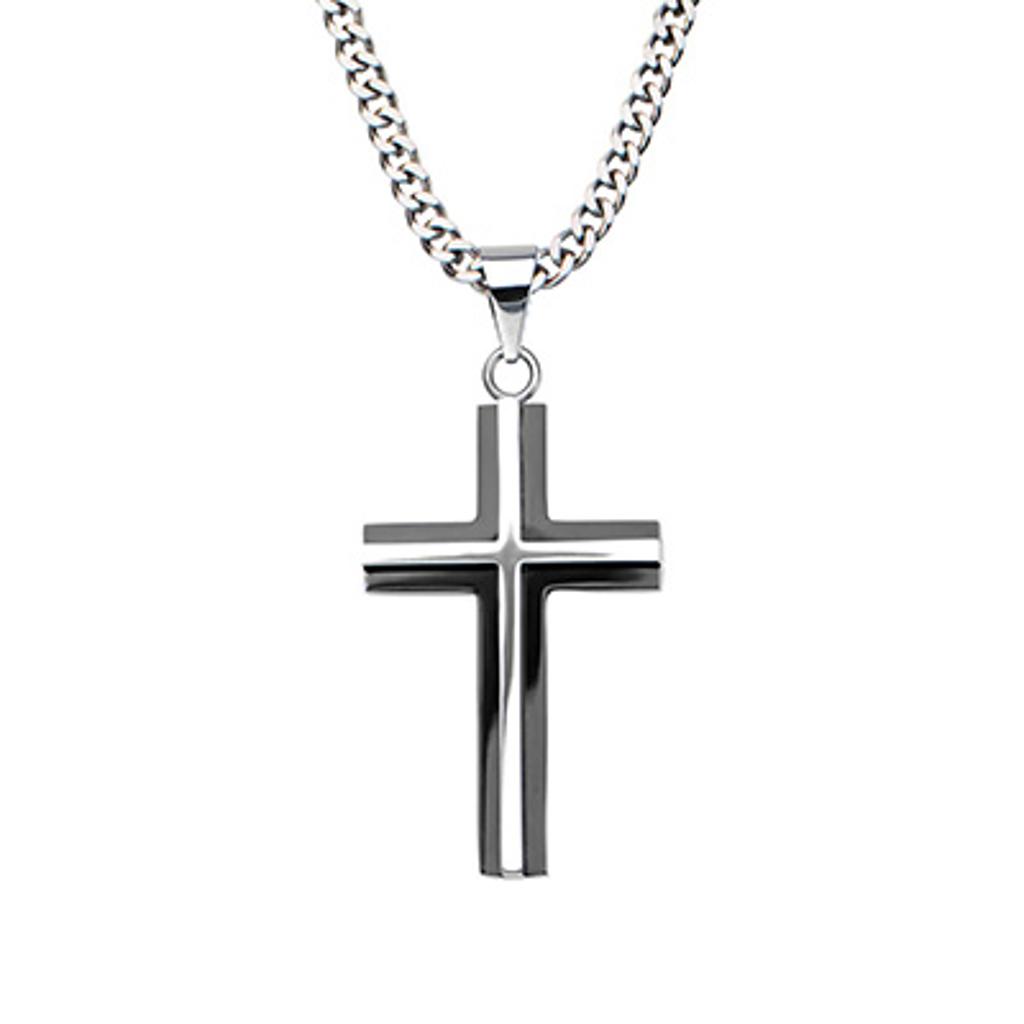 Inox Men's 3D Cross Pendant in Black IP Stainless Steel