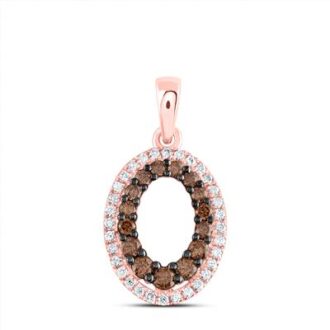 Chocolate and White Diamond Oval Halo Drop Pendant in 14k Rose Gold