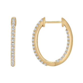 Inside & Out Oval Hoop Earrings with 2ctw Round Diamonds in 14k Yellow Gold