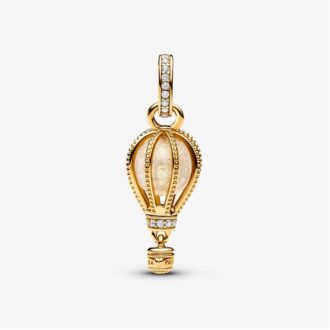 14K Gold Hot Air Balloon Charm with Murano Glass & CZ