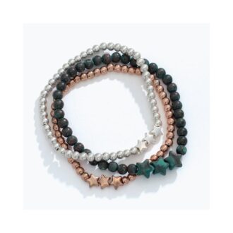 Tri-Tone Patina Star Bead Bracelet