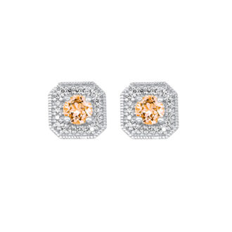10KW Halo Stud Earrings with .10ctw Citrine and 44RD Diamonds