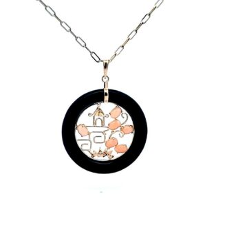 Pre-Owned 14K Gold Vintage Black & Angel Skin Coral Pendant