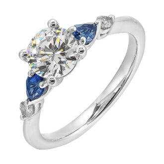 1.01ct Round Diamond Engagement Ring with Marquise Sapphires