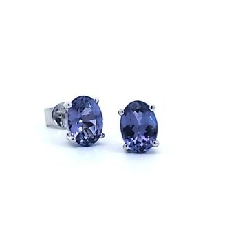 Elegant 14K White Gold Stud Earrings with Oval Tanzanite Stones