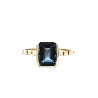 Etched Cathedral Fashion Ring with Bezel Set London Blue Topaz in 14k Yellow Gold