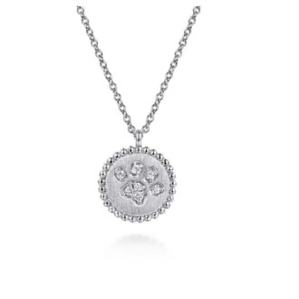 Brushed Sterling Silver Paw Pendant Necklace with .07ctw Diamonds