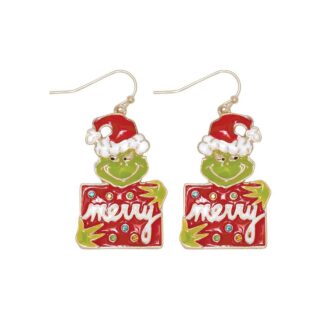 Merry Grinch Dangle Earrings in Yellow Plating