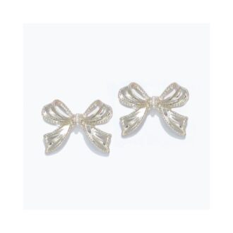 Silver Bow Stud Earrings with Tiny Pearls