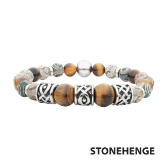 Inox Tiger Eye & Dzi Stone Bead Bracelet with Stainless Steel
