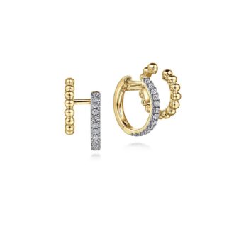 Gabriel Double Hoop Huggie Earrings with .34ctw Diamonds in 14k Yellow Gold