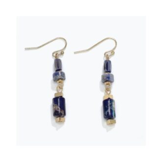 Blue Sodalite & Gold Bead Dangle Earrings