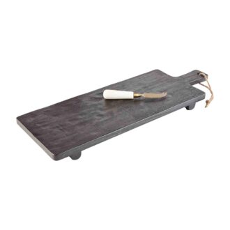 Black-Footed Paddle Board Set with Marble & Brass Cheese Knife