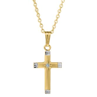 14K Gold Filled Round Diamond Cross Pendant with 15" Chain