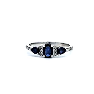 14k White Gold Fashion Ring with Blue Sapphire and .07ctw Diamonds