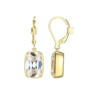 Gold-Plated 12x8mm Emerald-Color Cushion Dangle Earrings