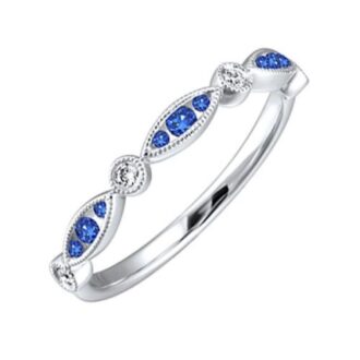 Patterned Band Ring with .07ctw Diamonds and Sapphires in 14k White Gold