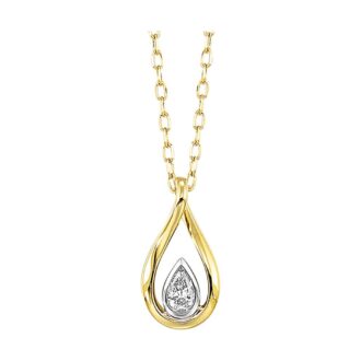 Double Teardrop Diamond Necklace .10ctw 14k Two-Tone Gold