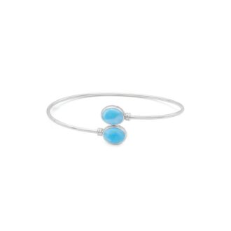 Sterling Silver Oval Larimar Bypass Bangle Bracelet