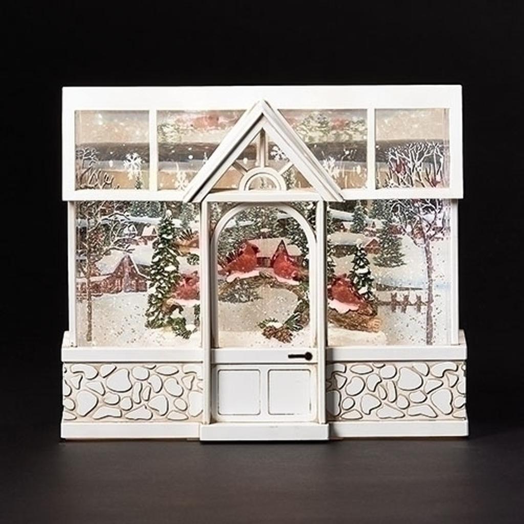 7.75" LED Swirl Greenhouse Lantern with Cardinals